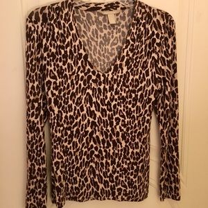 Banana Republic Leopard Print V-Neck Sweater.